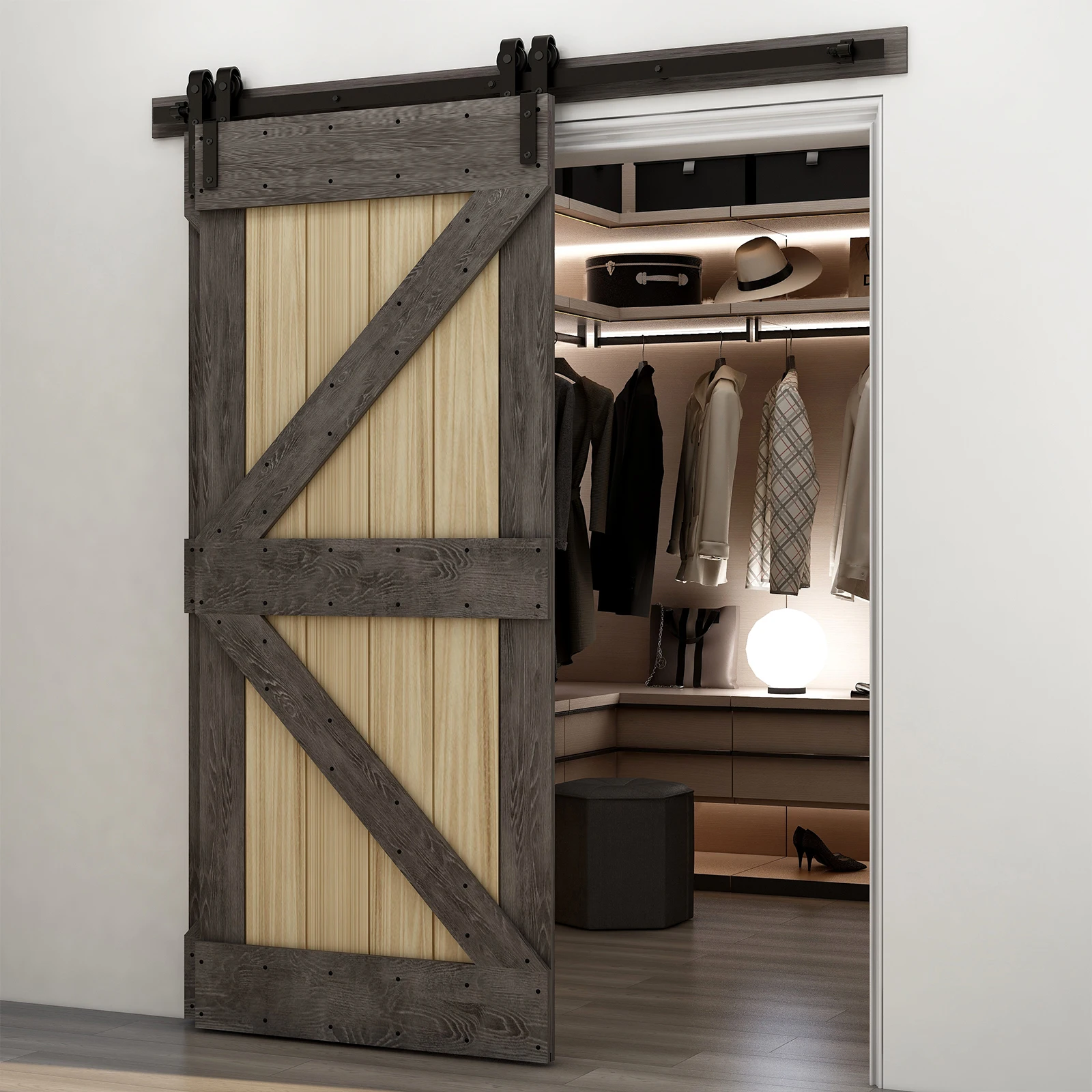 4-20FT Bypass Sliding Barn Door Hardware Kit For Double Door Closet Track Roller