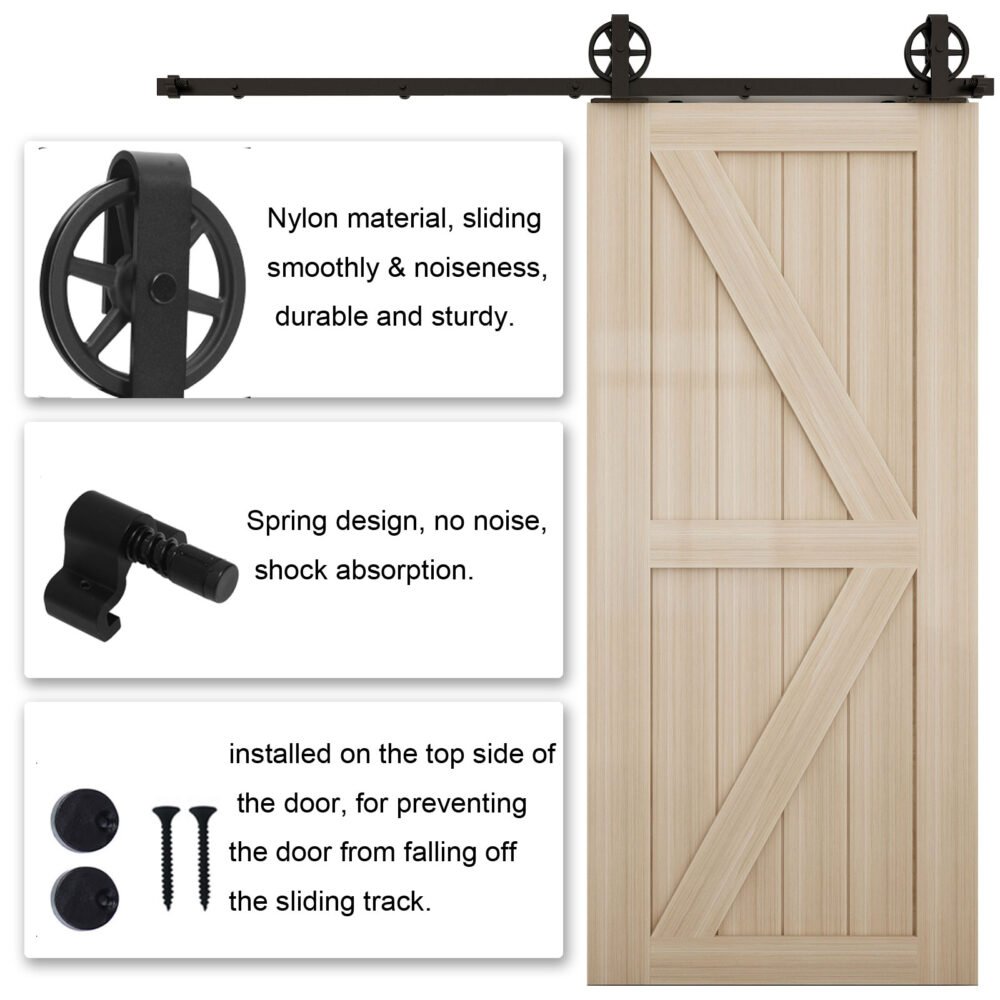 2PCS Roller Wheel Hangers For Sliding Barn Door Hardware – No Track Needed, Antique Style, Metal, Black/Silver